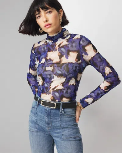 White House Black Market Long Sleeve Mesh Turtleneck In Hazy Bloom S Indigo