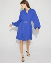White House Black Market Long-sleeve Pleated Belted Dress In Blue