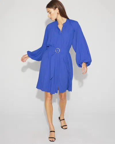 White House Black Market Long-sleeve Pleated Belted Dress In Blue