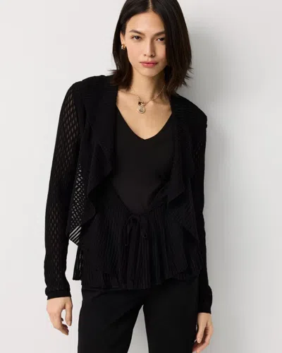 White House Black Market Long Sleeve Pointelle Peplum Sweater Cardigan In Black
