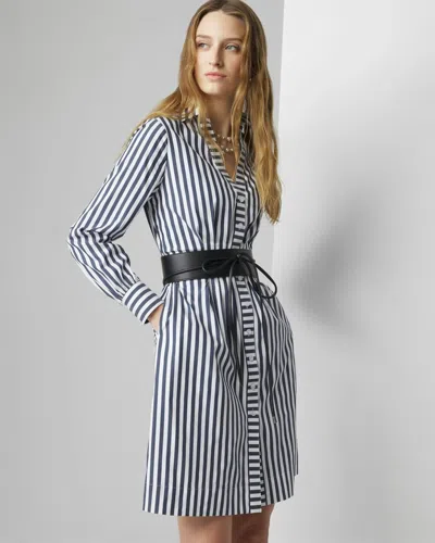 White House Black Market Long Sleeve Poplin Shirt Dress In Blu White Yarn Dye Stripe