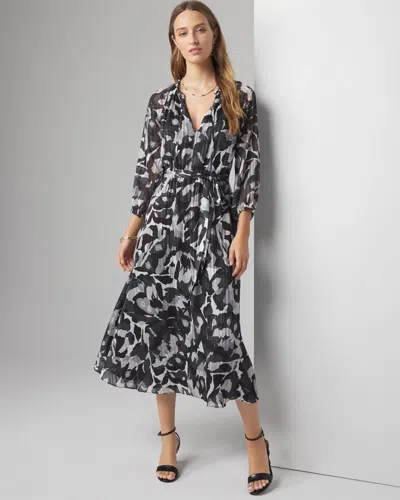 White House Black Market Long Sleeve Printed Midi Dress In Abstract Wings M Black