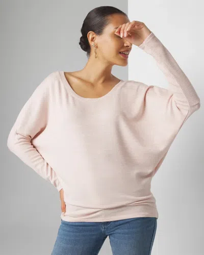 White House Black Market Long Sleeve Ribbed Tunic Top In Rose Smoke - Wht Marl