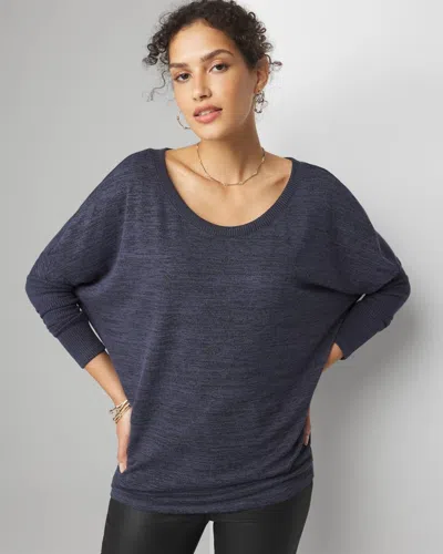 White House Black Market Long Sleeve Ribbed Tunic Top In True Indigo/black Marl