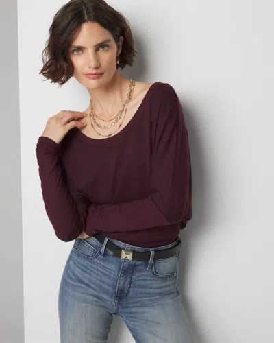 White House Black Market Long Sleeve Ribbed Tunic Top In Windsor Wine/black Marl