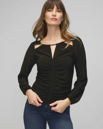 White House Black Market Long Sleeve Ruched Chain Matte Jersey Top In Black