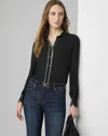 White House Black Market Long Sleeve Soft Shirt With Piping In Black Ecru Colorblock
