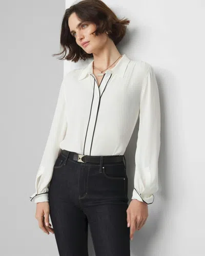 White House Black Market Long Sleeve Soft Shirt With Piping In Ecru Black Colorblock