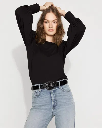 White House Black Market Long Sleeve Tee With Smocked Cuffs In Black