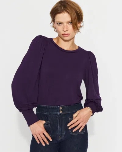 White House Black Market Long Sleeve Tee With Smocked Cuffs In Purple