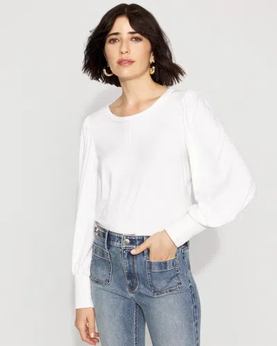 White House Black Market Long Sleeve Tee With Smocked Cuffs In White