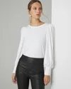 White House Black Market Long Sleeve Tee With Smocked Cuffs In White