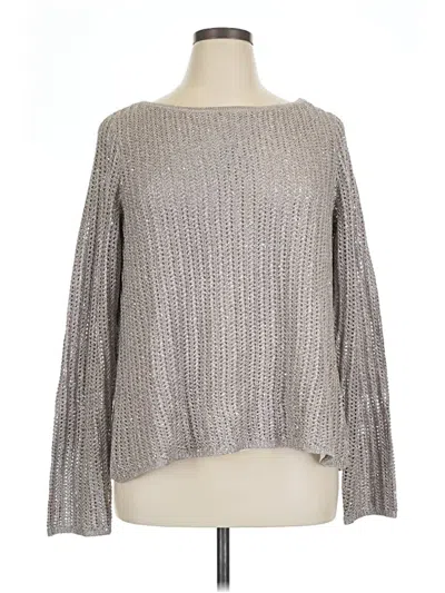 White House Black Market Long Sleeve Top Silver Boatneck Tops In Gray
