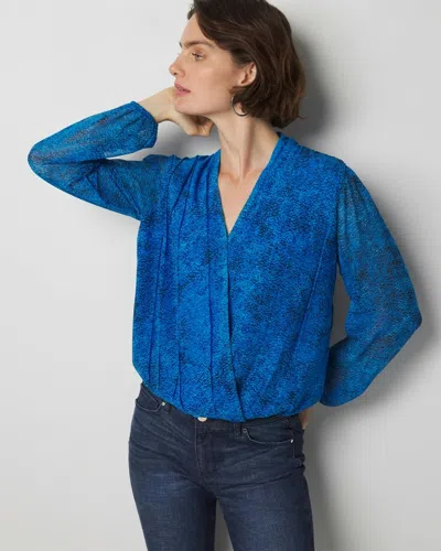 White House Black Market Long Sleeve V-neck Blouse In Flitter Divine Blue