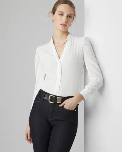 White House Black Market Long Sleeve Y-neck Shirt In White