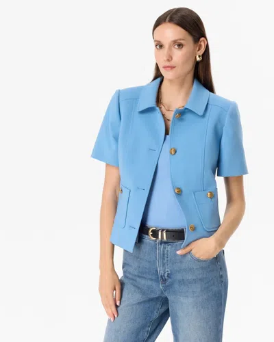 White House Black Market Luxe Stretch Short Sleeve Jacket In Blue