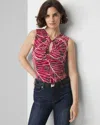White House Black Market Matte Jersey Ruched Keyhole Tank Top In Leaf Vein Lush Sangria