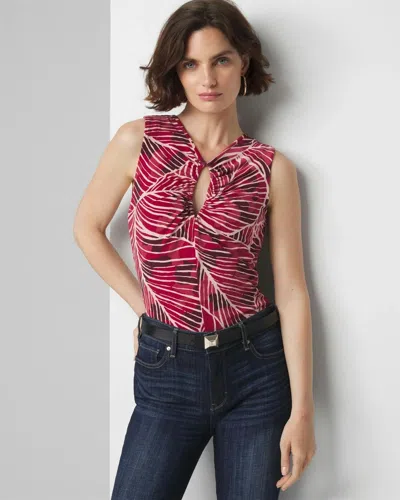 White House Black Market Matte Jersey Ruched Keyhole Tank Top In Leaf Vein Lush Sangria