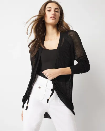 White House Black Market Mesh Cinched Cardigan Sweater In Black