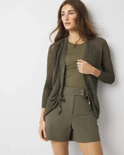 White House Black Market Mesh Cinched Cardigan Sweater In Forever Olive