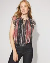 White House Black Market Metallic Flutter Sleeve Tie-neck Shell In Black