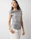 White House Black Market Metallic Off-the-shoulder Shirred Top In Silver/gray Marl