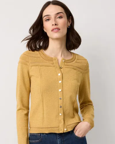 White House Black Market Metallic Pointelle Knit Cardigan Sweater Size Xl |  In Gold