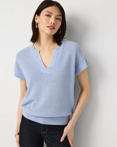 White House Black Market Metallic Stitch Short Sleeve Pullover Sweater In Blue