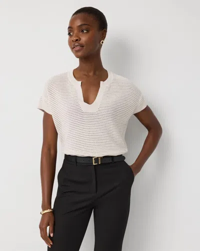 White House Black Market Metallic Stitch Short Sleeve Pullover Sweater In Silver