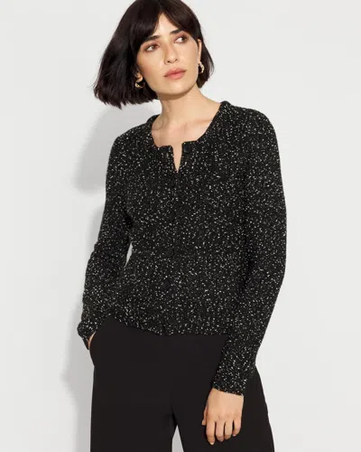 White House Black Market Metallic Tweed Button-front Cardigan Sweater In Black