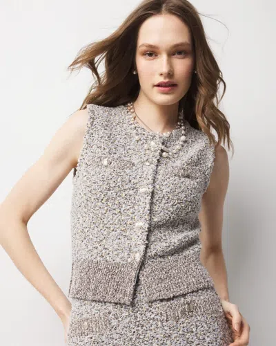 White House Black Market Metallic Tweed Sweater Vest In Chambray Blue Meta Tweed