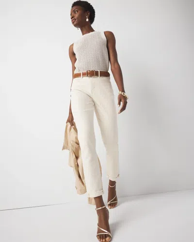 White House Black Market Mid-rise Embellished Girlfriend Jeans In Neutral