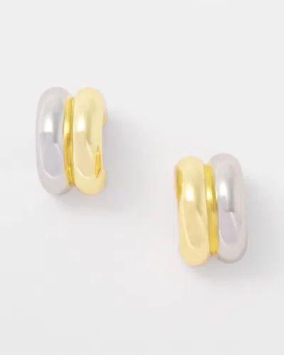 White House Black Market Mixed Metal Double Hoop Huggie Earrings |  In Gold W/silver