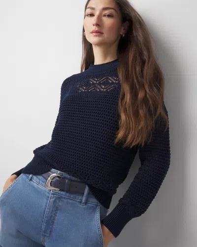 White House Black Market Mixed Stitch Mock Neck Sweater In Officer Blue