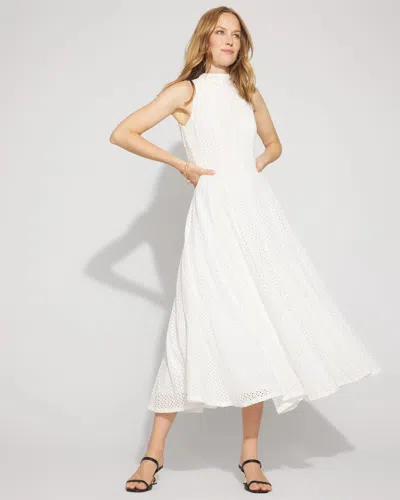 White House Black Market Mock Neck Knit Lace Midi Dress In White