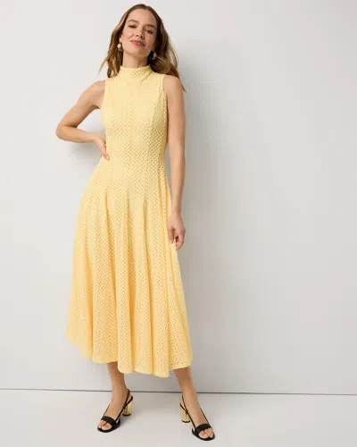 Mock Neck Knit Lace Midi Dress In Yellow from White House Black Market