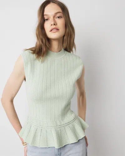 White House Black Market Mock Neck Peplum Sweater In Sage Mint