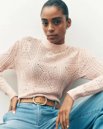 White House Black Market Mock Neck Pointelle Sweater In Pink