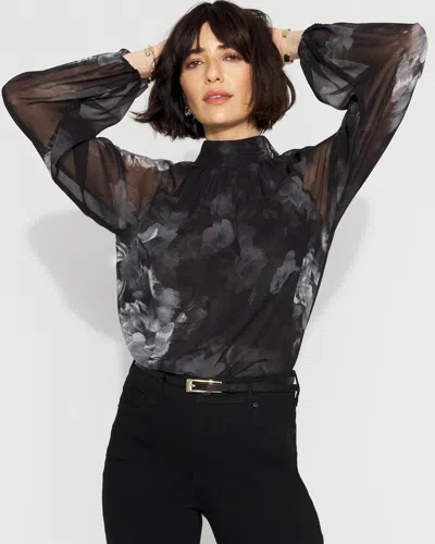 White House Black Market Mock Neck Raglan Sleeve Blouse In Black