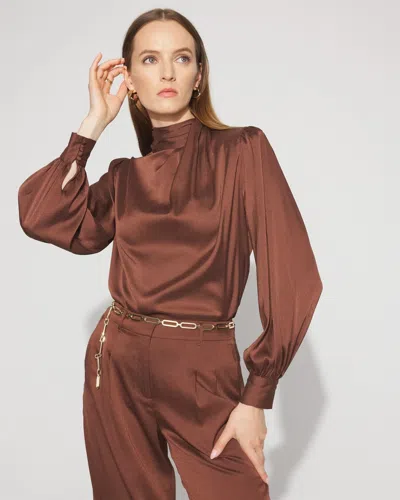 White House Black Market Mock Neck Satin Jacquard Blouse