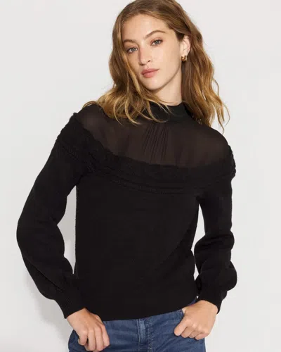 White House Black Market Mockneck Blouson Sleeve Pullover Sweater In Black