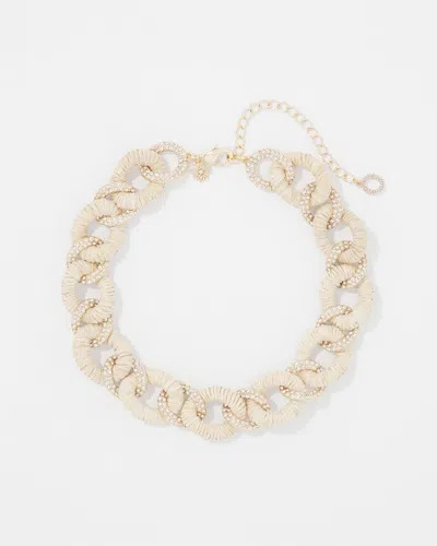White House Black Market Natural Raffia + Crystal Link Necklace |