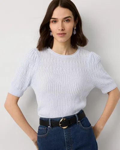White House Black Market Novelty Stitch Puff Sleeve Pullover Sweater In Blue