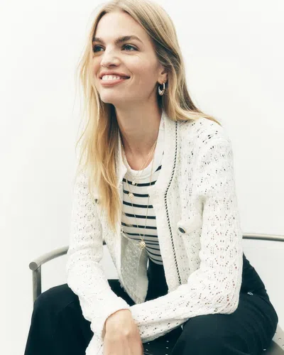 White House Black Market Novelty Trim Cardigan Sweater In White