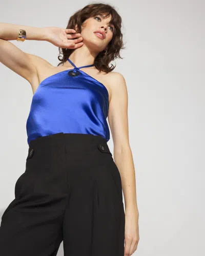 White House Black Market O-ring Satin Halter Top In Blue