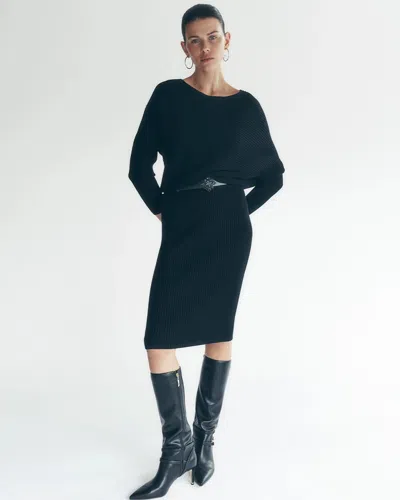 White House Black Market Off-shoulder Ribbed Sweater Dress In Black