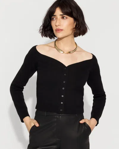 White House Black Market Petite Off-the-shoulder Button-front Cardigan Sweater In Black
