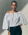 White House Black Market Off-the-shoulder Drama Sleeve Blouse In Margo Stripe White