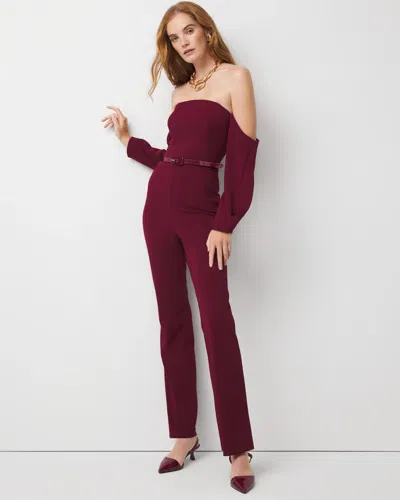 White House Black Market Off-the-shoulder Drape Sleeve Jumpsuit In Red