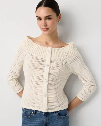 White House Black Market Off-the-shoulder Embellished Pullover Sweater In White